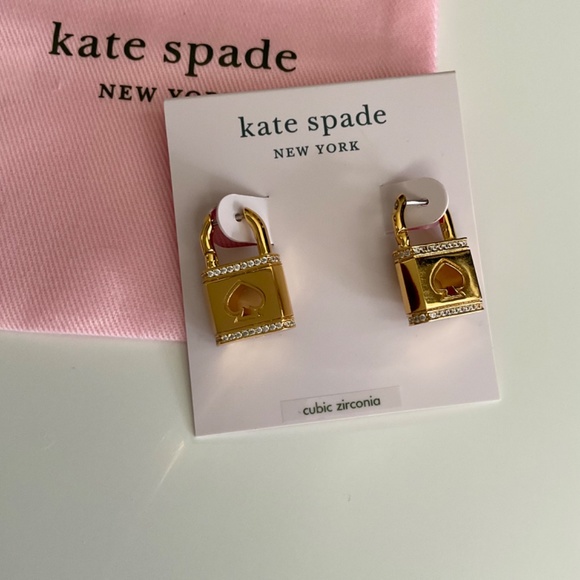 SOLD - Kate Spade Lock and Spade Pavé Huggie Earrings - Picture 3 of 4